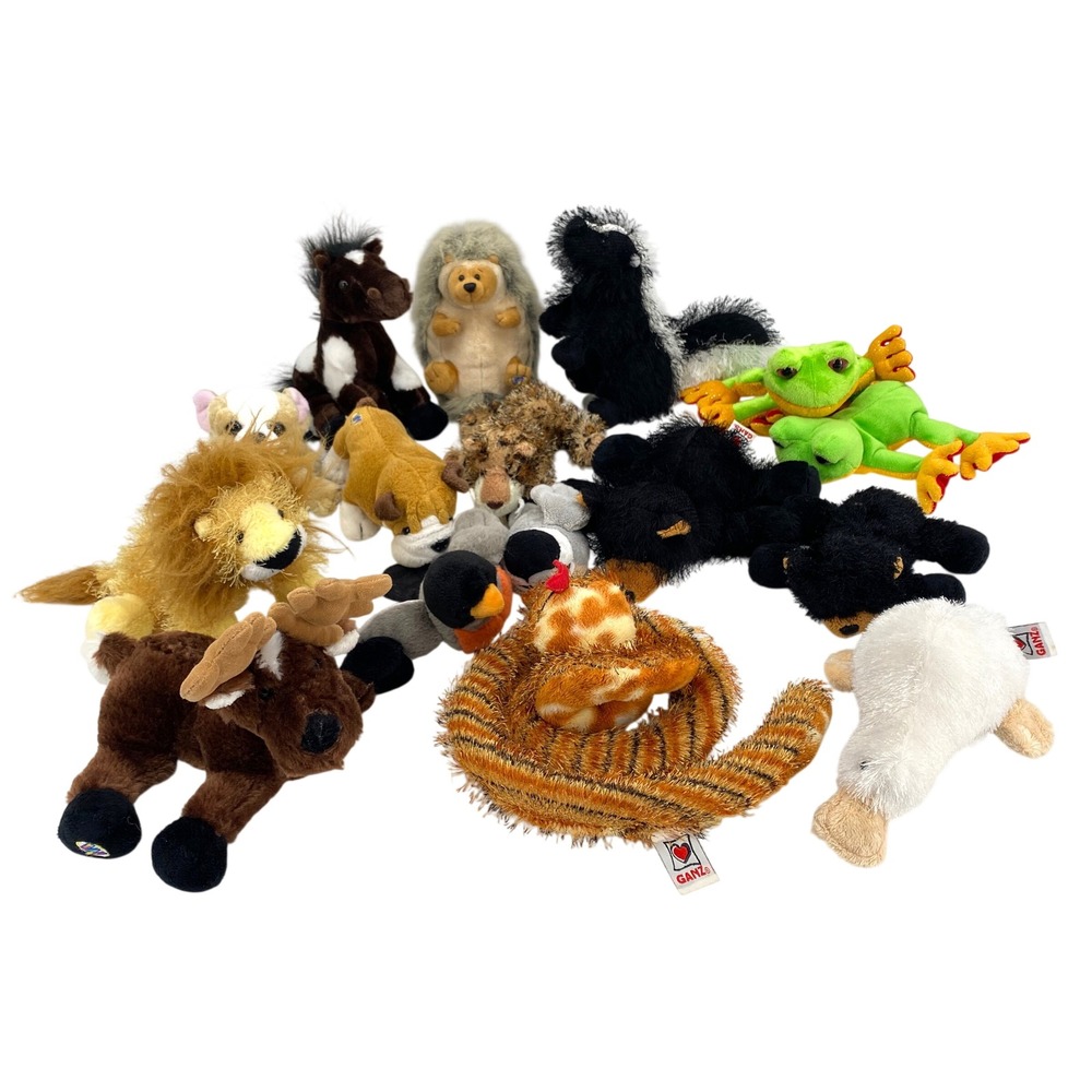 Ganz Webkinz Plush Lot 16 Lion Moose Snake Frog Hedgehog Skunk Horse NO CODES